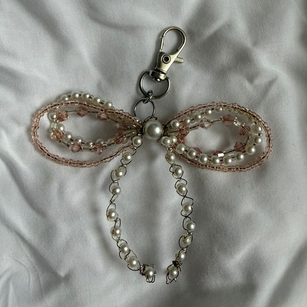 Weiß/Rosaner Schleifen-Anhänger